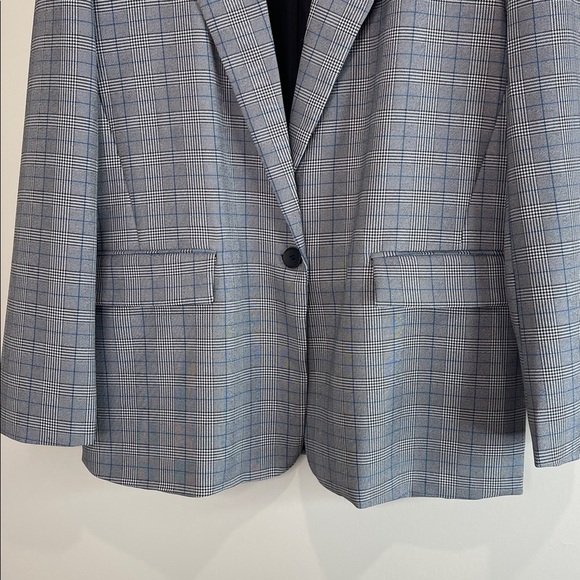 Steve Madden NWOT Plaid Blazer Padded Shoulders Black White Blue Loose Fit XL - Picture 4 of 13